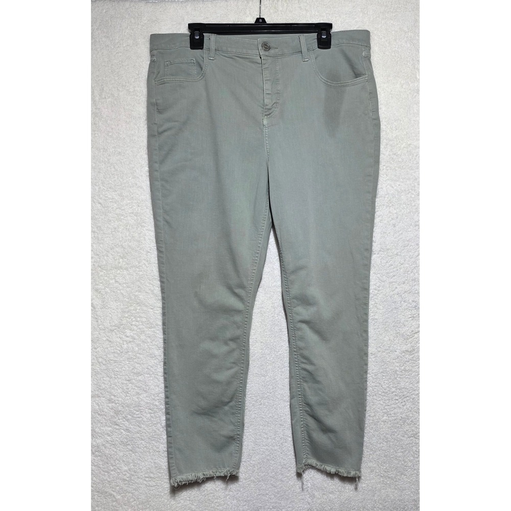 Loft Modern Skinny Crop Pants Sage Green Frayed Hem Size 14 32 Stretch Cotton